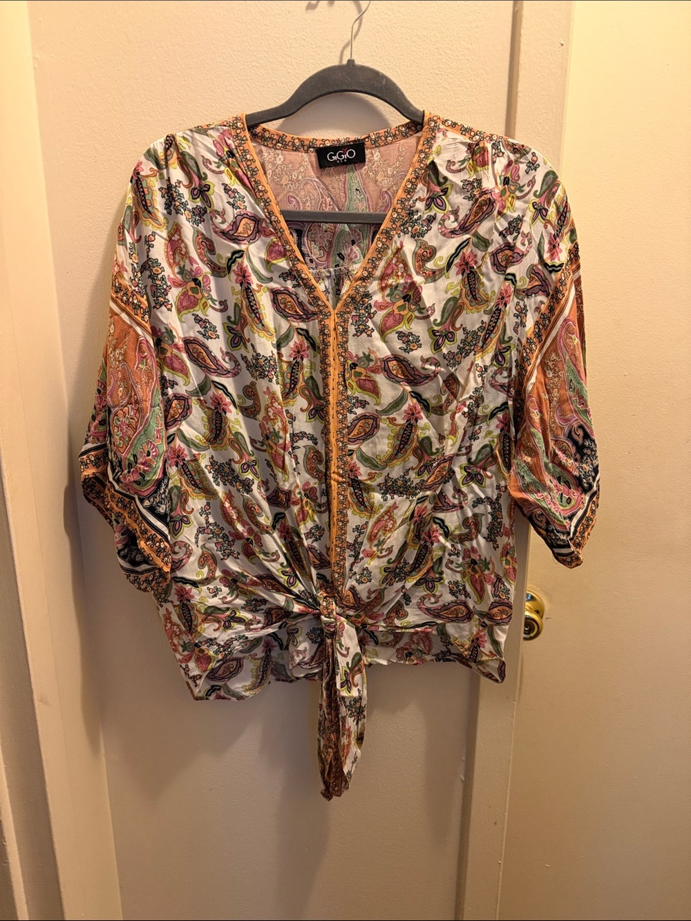 GGO Paisley Tie-Front Blouse - White Multi